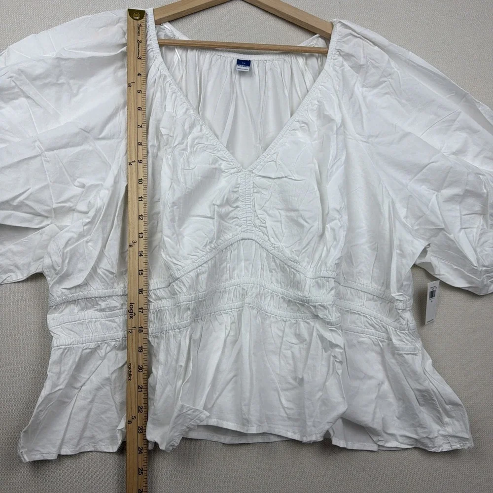 Old Navy Womens Smocked White Peplum Puff Sleeve V-Neck Blouse 3X Cotton Top NWT